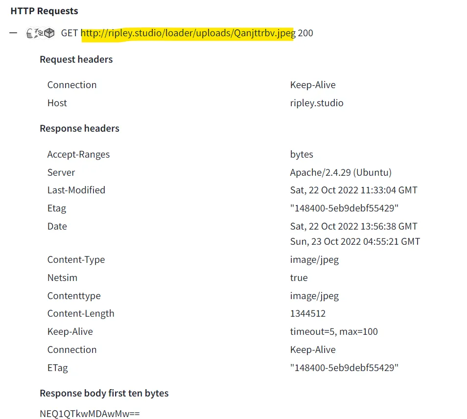 VirusTotal HTTP request GET http://ripley.studio/loader/uploads/Qanjttrbv.jpeg with response headers