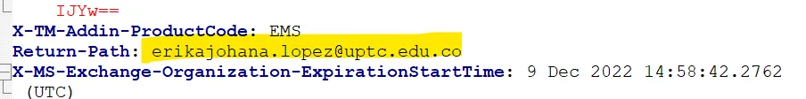 Email headers with the Return-Path set to erikajohana.lopez@uptc.edu.co